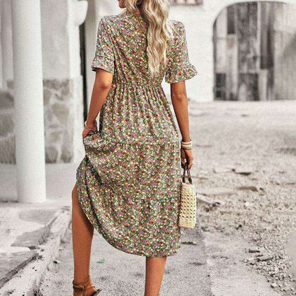 Floral V-Neck Bohemian Summer Dress - Très Elite
