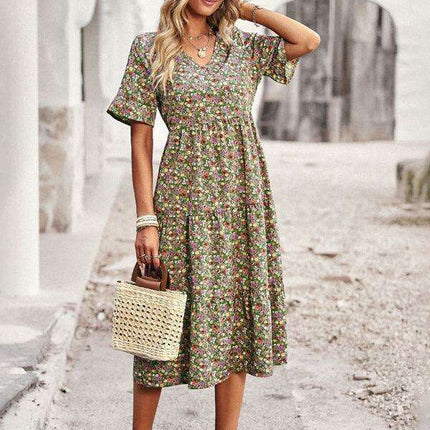 Floral V-Neck Bohemian Summer Dress - Très Elite