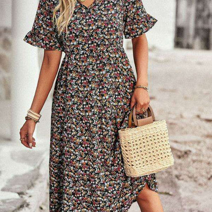 Floral V-Neck Bohemian Summer Dress - Très Elite
