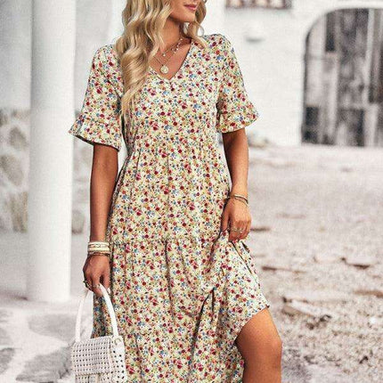 Floral V-Neck Bohemian Summer Dress - Très Elite