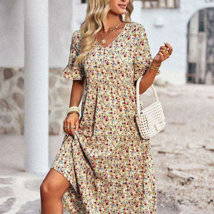 Floral V-Neck Bohemian Summer Dress - Très Elite
