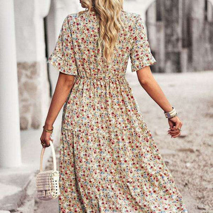 Floral V-Neck Bohemian Summer Dress - Très Elite