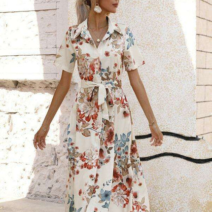 Floral V-Neck Lantern Sleeve Blouse - Très Elite