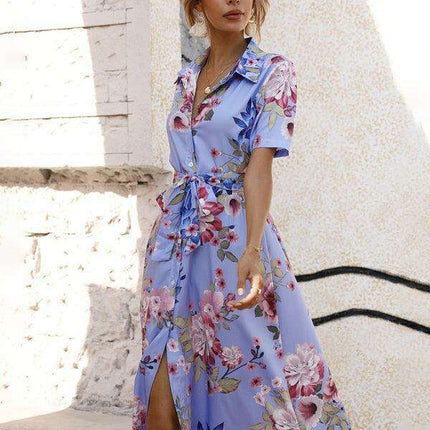 Floral V-Neck Lantern Sleeve Blouse - Très Elite