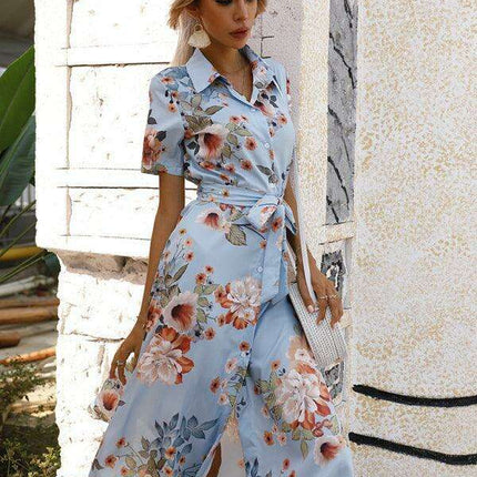 Floral V-Neck Lantern Sleeve Blouse - Très Elite