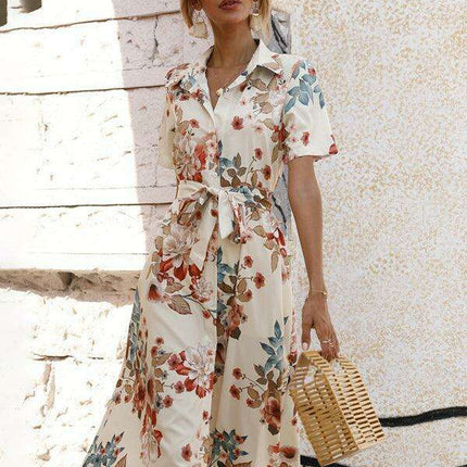 Floral V-Neck Lantern Sleeve Blouse - Très Elite