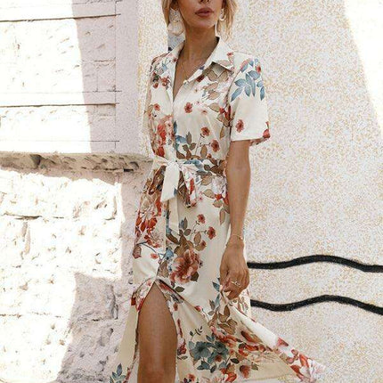 Floral V-Neck Lantern Sleeve Blouse - Très Elite