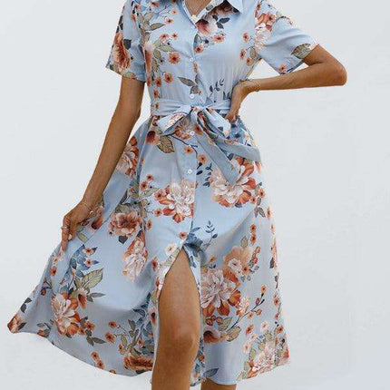 Floral V-Neck Lantern Sleeve Blouse