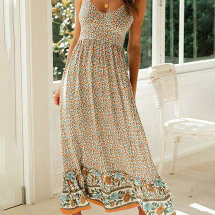 Floral V-Neck Swing Dress with Adjustable Suspender Straps