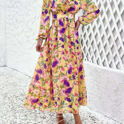 Floral V-neck Ruffled Design Dress - Chic Women's Spring-Summer Essential - Très Elite