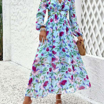 Floral V-neck Ruffled Design Dress - Chic Women's Spring-Summer Essential