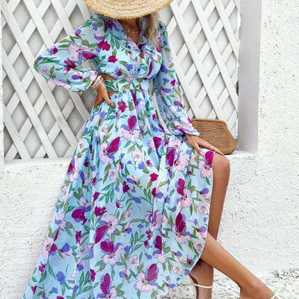 Floral V-neck Ruffled Design Dress - Chic Women's Spring-Summer Essential - Très Elite