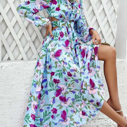 Floral V-neck Ruffled Design Dress - Chic Women's Spring-Summer Essential - Très Elite