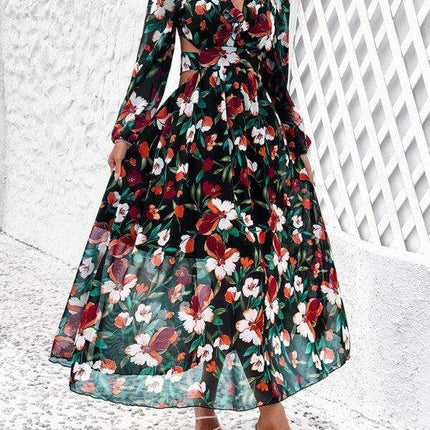 Floral V-neck Ruffled Design Dress - Chic Women's Spring-Summer Essential - Très Elite