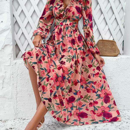 Floral V-neck Ruffled Design Dress - Chic Women's Spring-Summer Essential - Très Elite