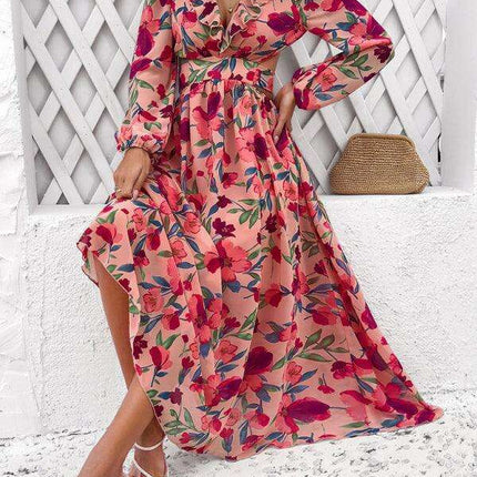 Floral V-neck Ruffled Design Dress - Chic Women's Spring-Summer Essential - Très Elite