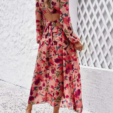 Floral V-neck Ruffled Design Dress - Chic Women's Spring-Summer Essential - Très Elite