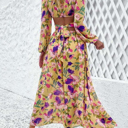 Floral V-neck Ruffled Design Dress - Chic Women's Spring-Summer Essential - Très Elite