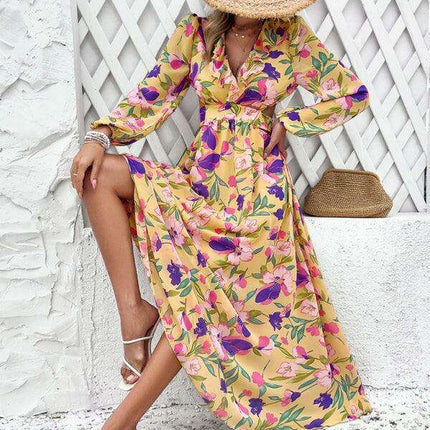 Floral V-neck Ruffled Design Dress - Chic Women's Spring-Summer Essential - Très Elite