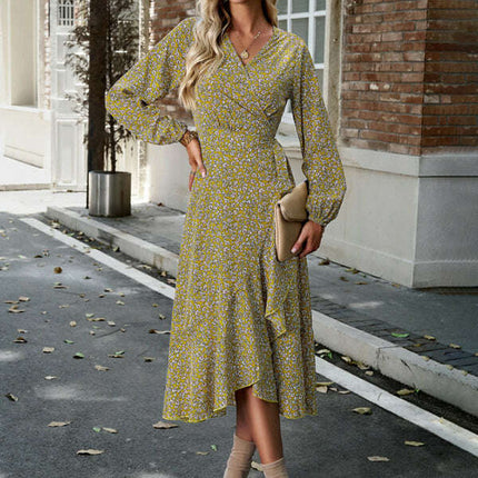 Floral wrap casual resort style strappy full skirt dress - Très Elite