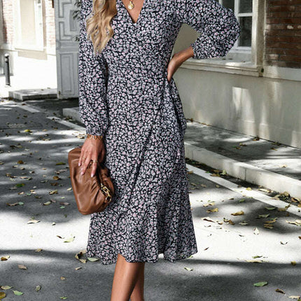 Floral wrap casual resort style strappy full skirt dress - Très Elite