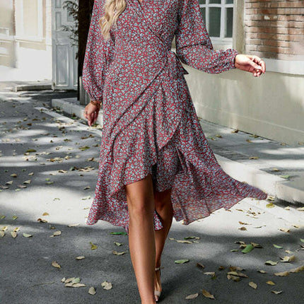Floral wrap casual resort style strappy full skirt dress - Très Elite