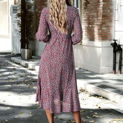 Floral wrap casual resort style strappy full skirt dress - Très Elite