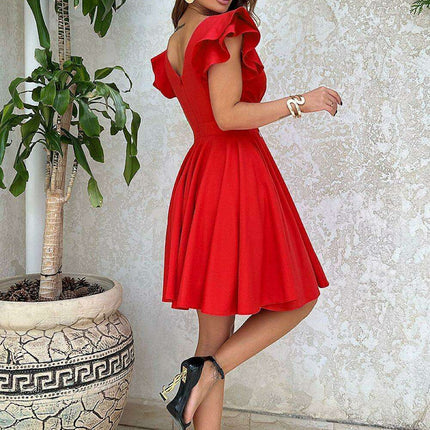 Flouncy Sleeve Fit and Flare Cocktail Dress - Très Elite