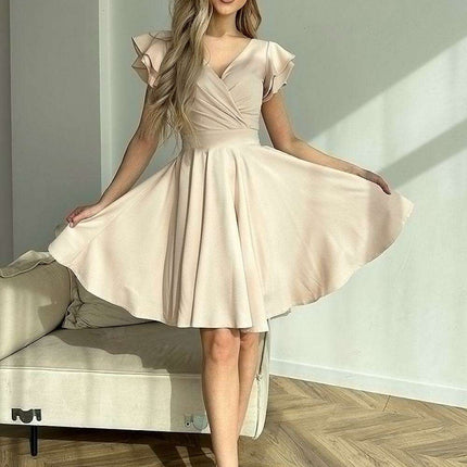 Flouncy Sleeve Fit and Flare Cocktail Dress - Très Elite