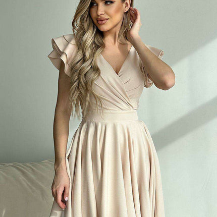 Flouncy Sleeve Fit and Flare Cocktail Dress - Très Elite
