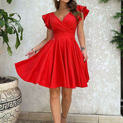Flouncy Sleeve Fit and Flare Cocktail Dress - Très Elite