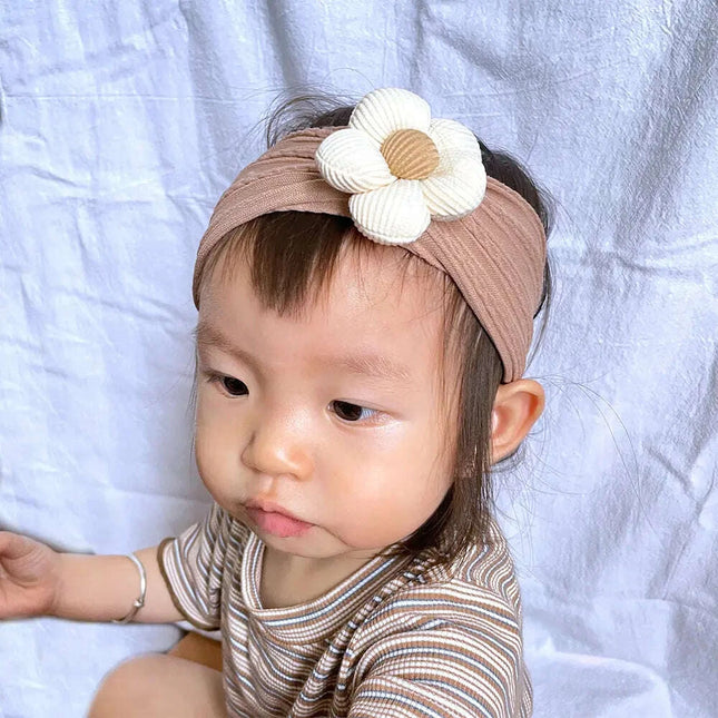 Flower-Embellished Nylon Hairband for Girls - Soft Elastic Turban Headwear for Newborns and Kids
