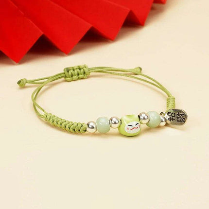 Fortune Bringer Lucky Cat Adjustable Bracelet - Handmade Red Accessory for Positive Energy - Très Elite