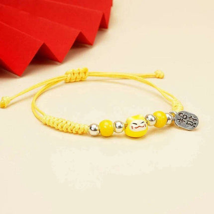 Fortune Bringer Lucky Cat Adjustable Bracelet - Handmade Red Accessory for Positive Energy - Très Elite