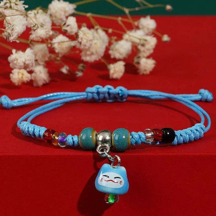 Fortune Bringer Lucky Cat Adjustable Bracelet - Handmade Red Accessory for Positive Energy - Très Elite
