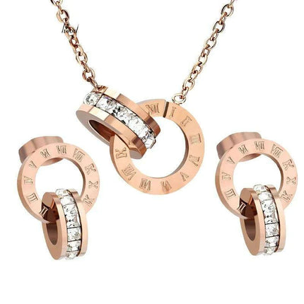 Fortune-Inspired Roman Numeral Stainless Steel Jewelry Set - Elegant Chic Collection - Très Elite
