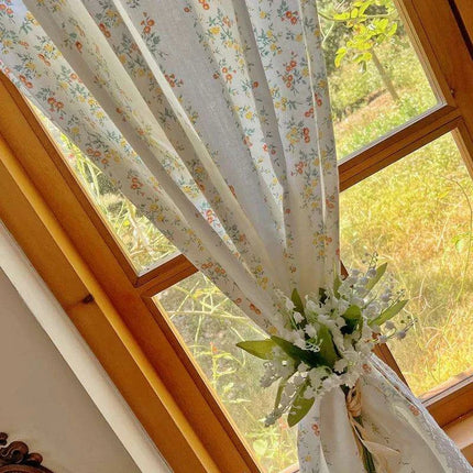 French Floral Cotton Rod Pocket Curtains for Kitchen & Bath – Retro Short Blinds & Partitions..