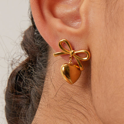 French elegant INS style fashionable 18K gold stainless steel love pendant earrings - Très Elite