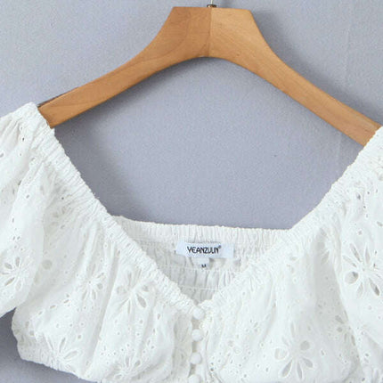 French one-shoulder breasted lace hollow backless sexy short dress - Très Elite