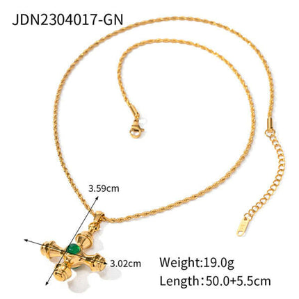 French retro palace style stainless steel natural stone cross necklace/earrings - Très Elite