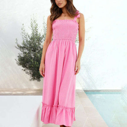 Fresh and sweet simple solid color suspender dress