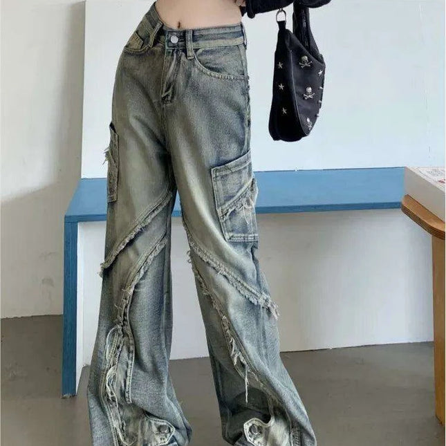 Fringe Patchwork Women's Cargo Trousers - Customizable for Wholesale Options
