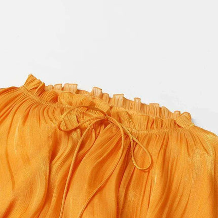 GALCAUR Women's Stylish High Waist A-Line Dress with Pleats and Lace-Up Detail, Round Neck, Short Sleeves - Très Elite