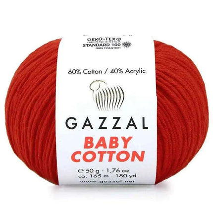 Gazzal Baby Cotton Ball Hand Knitting Yarn - 50g, 165m, Soft Cotton-Acrylic Blend for Creative Crochet & DIY Projects, Turkish Quality - Très Elite