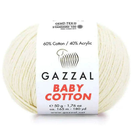 Gazzal Baby Cotton Ball Hand Knitting Yarn - 50g, 165m, Soft Cotton-Acrylic Blend for Creative Crochet & DIY Projects, Turkish Quality - Très Elite