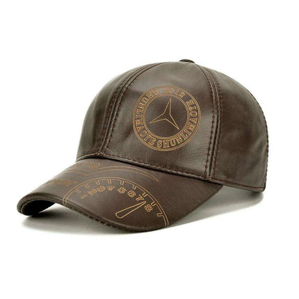 Genuine Cowhide Leather Baseball Cap with Ear Flaps - Men's Stylish Winter Hat for Ultimate Warmth - Très Elite