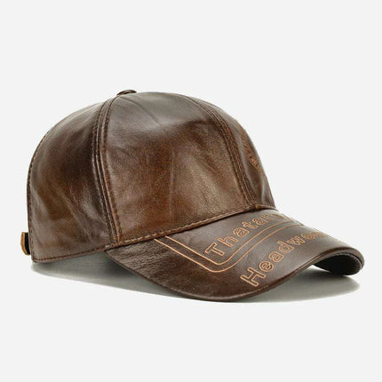 Genuine Cowhide Leather Baseball Cap with Ear Flaps - Men's Stylish Winter Hat for Ultimate Warmth - Très Elite