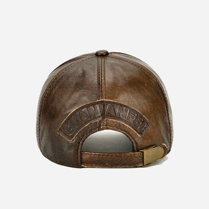 Genuine Cowhide Leather Baseball Cap with Ear Flaps - Men's Stylish Winter Hat for Ultimate Warmth - Très Elite