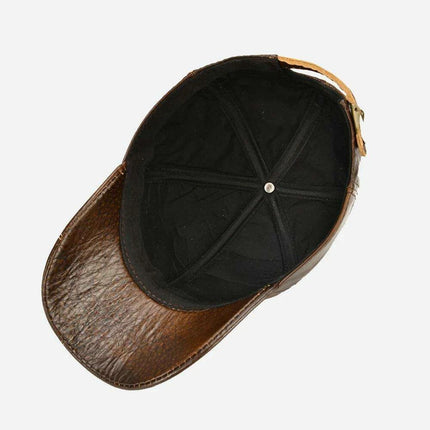 Genuine Cowhide Leather Baseball Cap with Ear Flaps - Men's Stylish Winter Hat for Ultimate Warmth - Très Elite