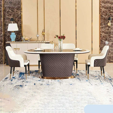 Genuine Leather Chairs & Elegant Marble Table with Stainless Steel Accents - Très Elite
